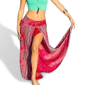 The High Thai Red Open Front BOHO Festival Pants